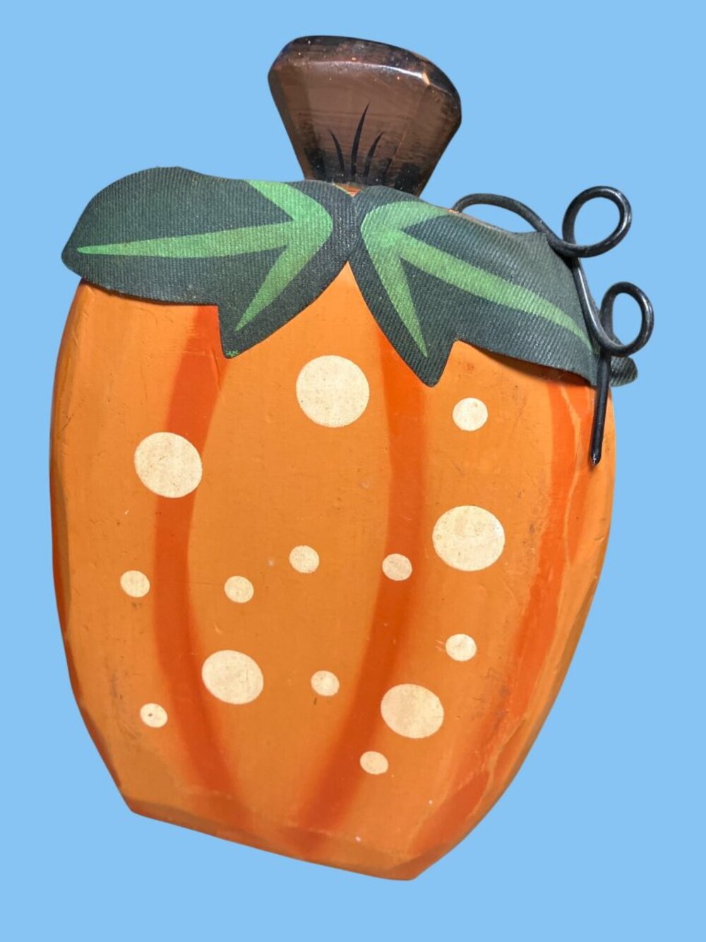Handcrafted Wooden Pumpkin Set With Painted Stripes and Polka Dots - Picture 3 of 10